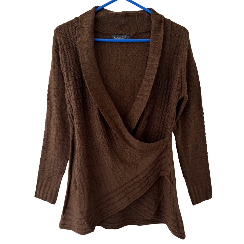 Vintage Wrap Front Sweater Women XL‎ Brown Knit Y2K Goblincore Cottagecore